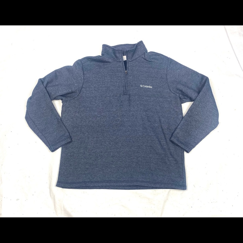 Columbia Mock Neck 1/4 Zip Long Sleeve Blue Sweater Mens Embroidered XL